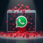 Custom graphic showing Chrome browser extensions being used to hijack WhatsApp Web interface