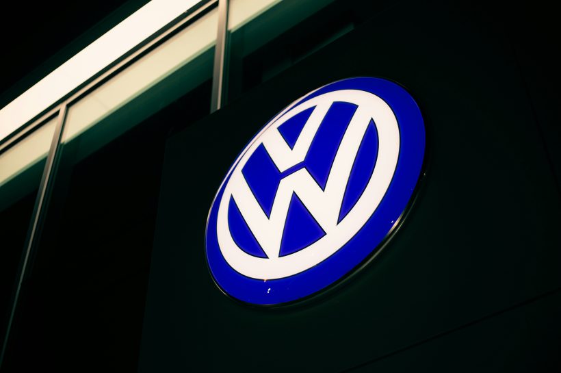Volkswagen Group headquarters Wolfsburg with cybersecurity data breach overlay