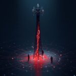 Huawei headquarters building with data stream graphics symbolizing cyber breach