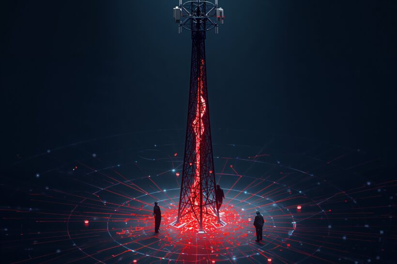 Huawei headquarters building with data stream graphics symbolizing cyber breach