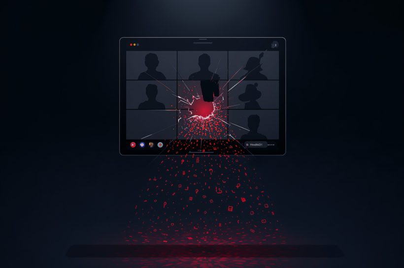 Huddle01 video call interface with alert overlay representing data exposure