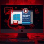 tech support scam impersonating Microsoft logo with fake browser lock overlay