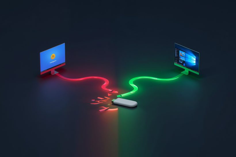 Windows Recovery Environment screen showing USB keyboard and mouse input failure”