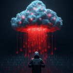 Salesforce headquarters with digital lock overlay symbolizing data breach and extortion