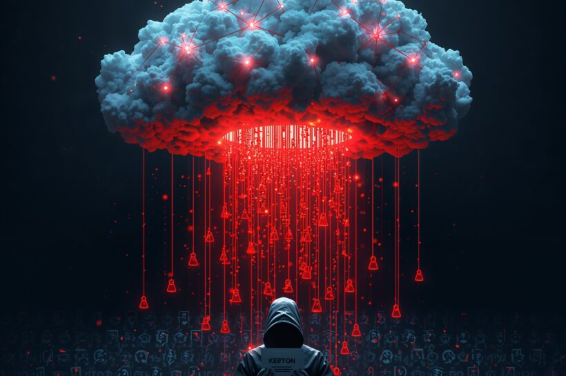 Salesforce headquarters with digital lock overlay symbolizing data breach and extortion