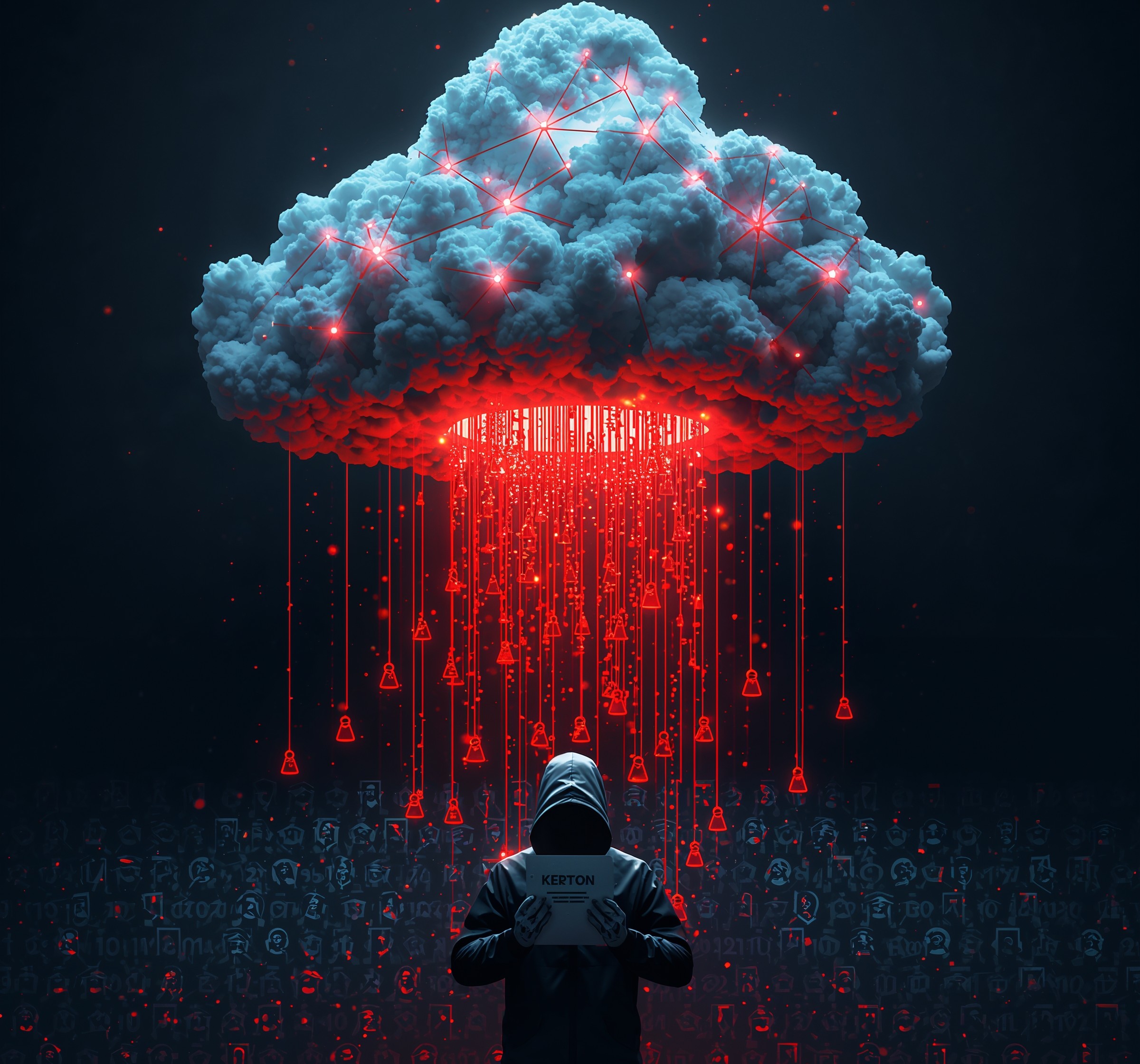 Salesforce headquarters with digital lock overlay symbolizing data breach and extortion