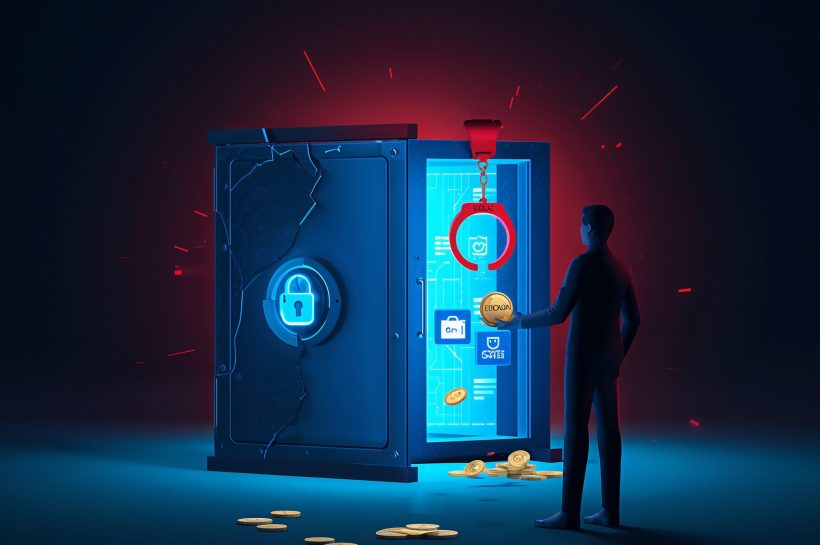 Senior cyber-weapons division executive working late, silhouetted by laptop code overlay