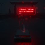 smartphone screen showing “Unpaid Toll Notice” and red alert icon