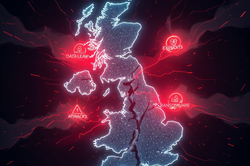 UK map with incident markers showing four nationally significant cyber attacks weekly