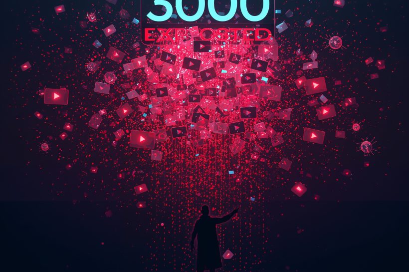 Illustration showing YouTube logo with malware download links emerging from