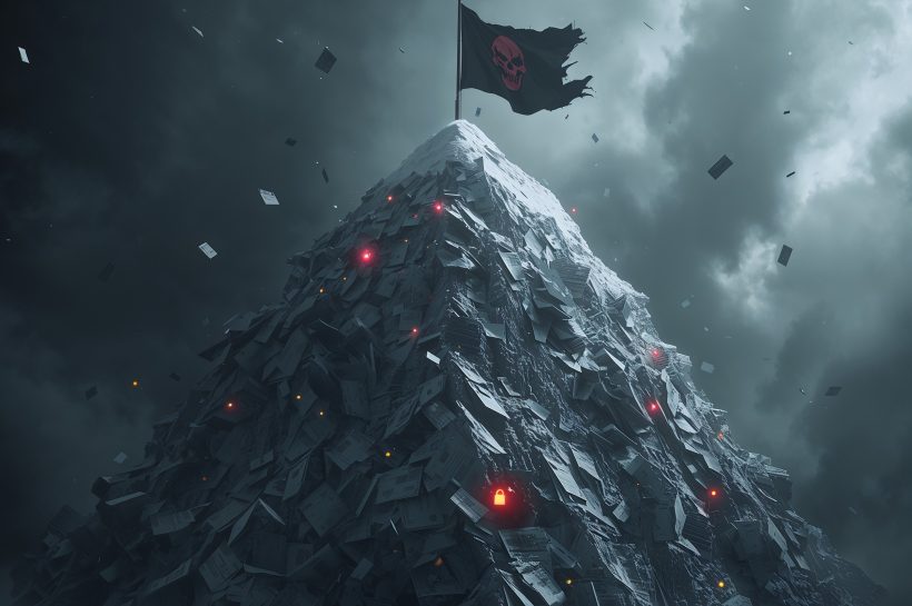 Illustration of a Money Mart storefront and digital database icons overlaid with a red ransomware warning and masked hacker silhouette, representing the Everest ransomware attack and consumer financial data breach