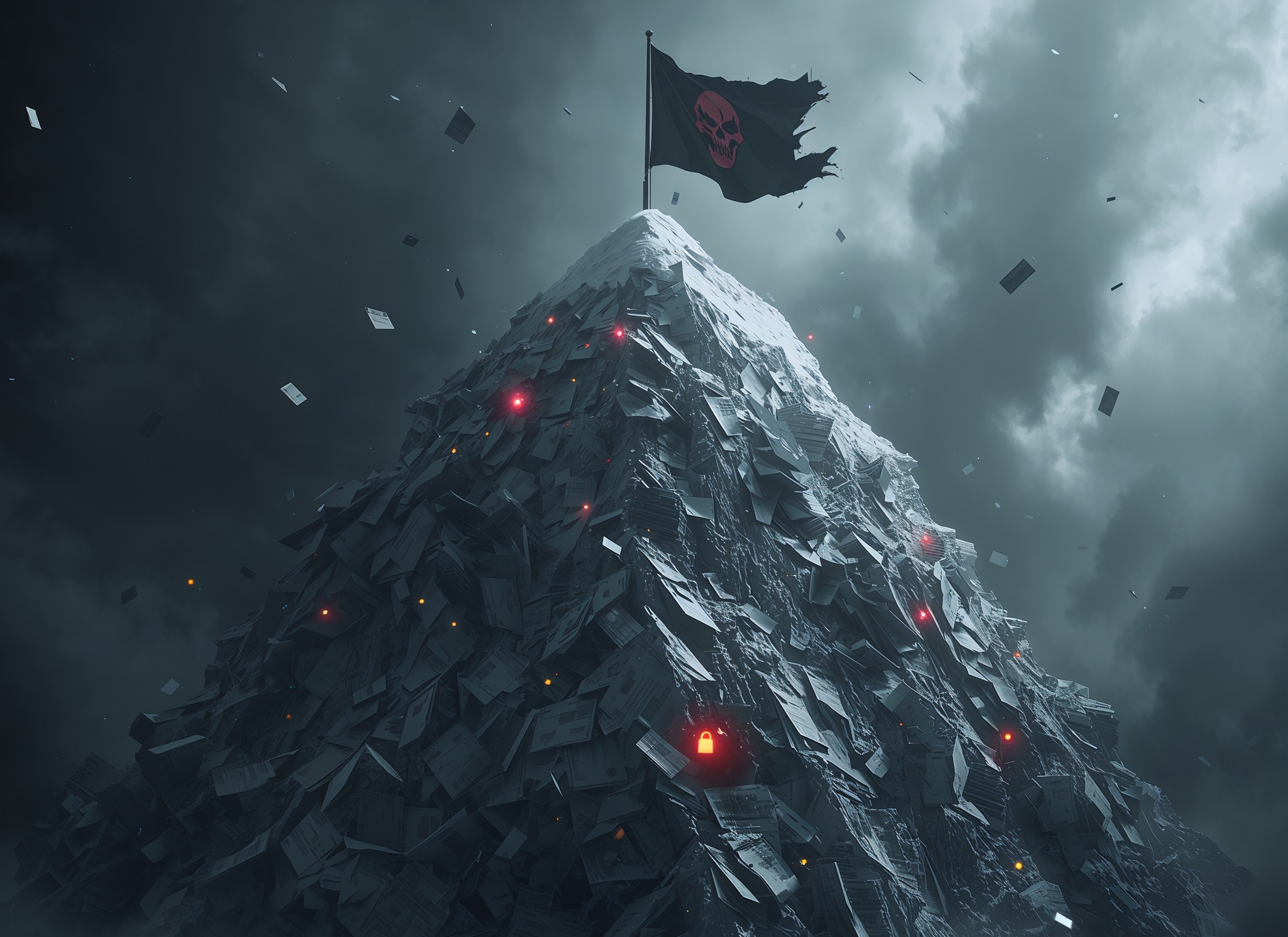 Illustration of a Money Mart storefront and digital database icons overlaid with a red ransomware warning and masked hacker silhouette, representing the Everest ransomware attack and consumer financial data breach