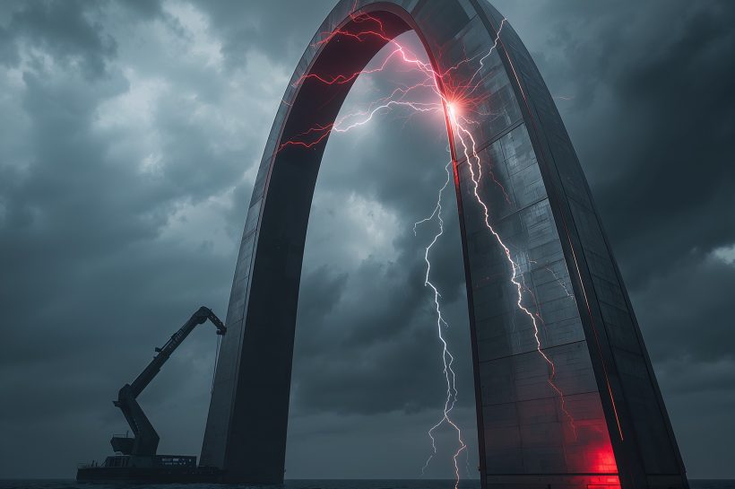 Illustration of U.S. telecom towers and network routes overlaid with a Chinese digital flag motif and an FCC seal fading in the background, symbolizing the rollback of ISP cybersecurity rules amid China-linked espionage threats