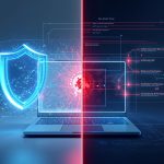 A split-screen comparison showing NGAV as a shield blocking a threat, and EDR as a tool investigating a threat that is already inside a computer system, illustrating the difference for small businesses