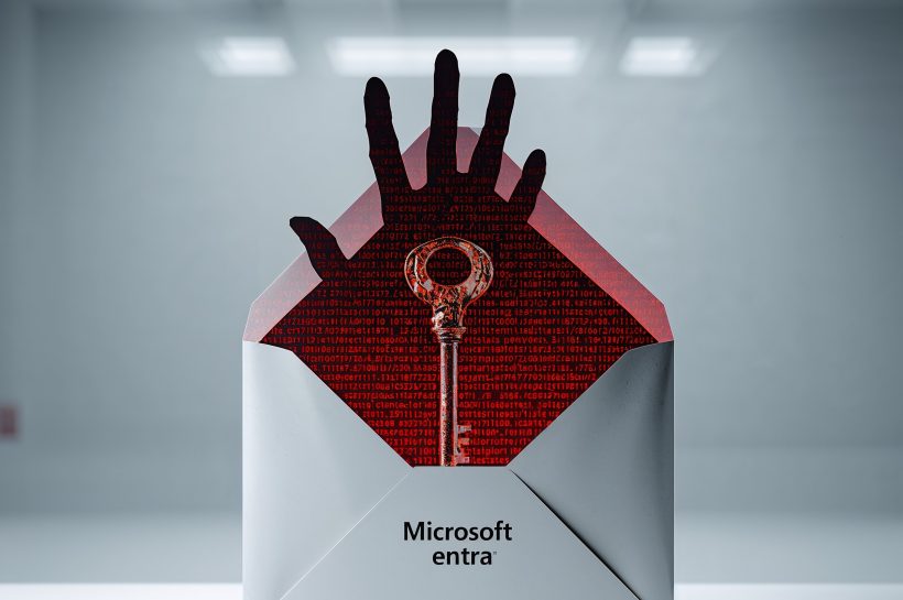 Custom illustration showing a Microsoft Entra guest invitation overlaid with a warning about TOAD callback phishing attacks