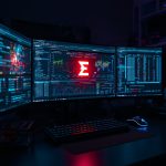 A home lab setup functioning as a personal SOC, with a main monitor showing a free SIEM dashboard that has detected a threat using a Sigma rule, and a side monitor displaying Sysmon data