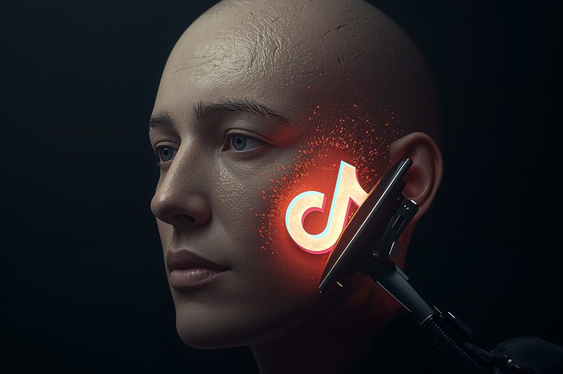 Illustration of a TikTok-style feed with a visible AI content slider and a subtle “AI-generated” label on one of the videos.