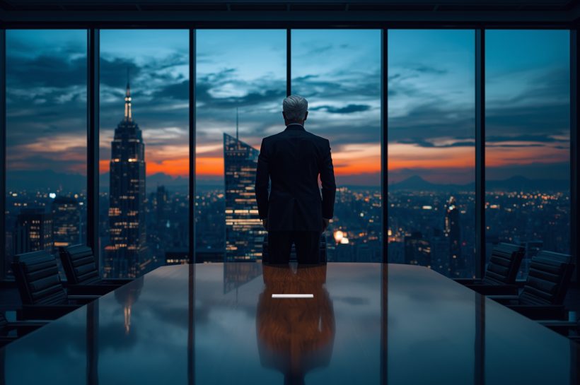 Concept illustration of Tim Cook’s silhouette fading into John Ternus against the Apple Park campus, symbolising Apple CEO succession.