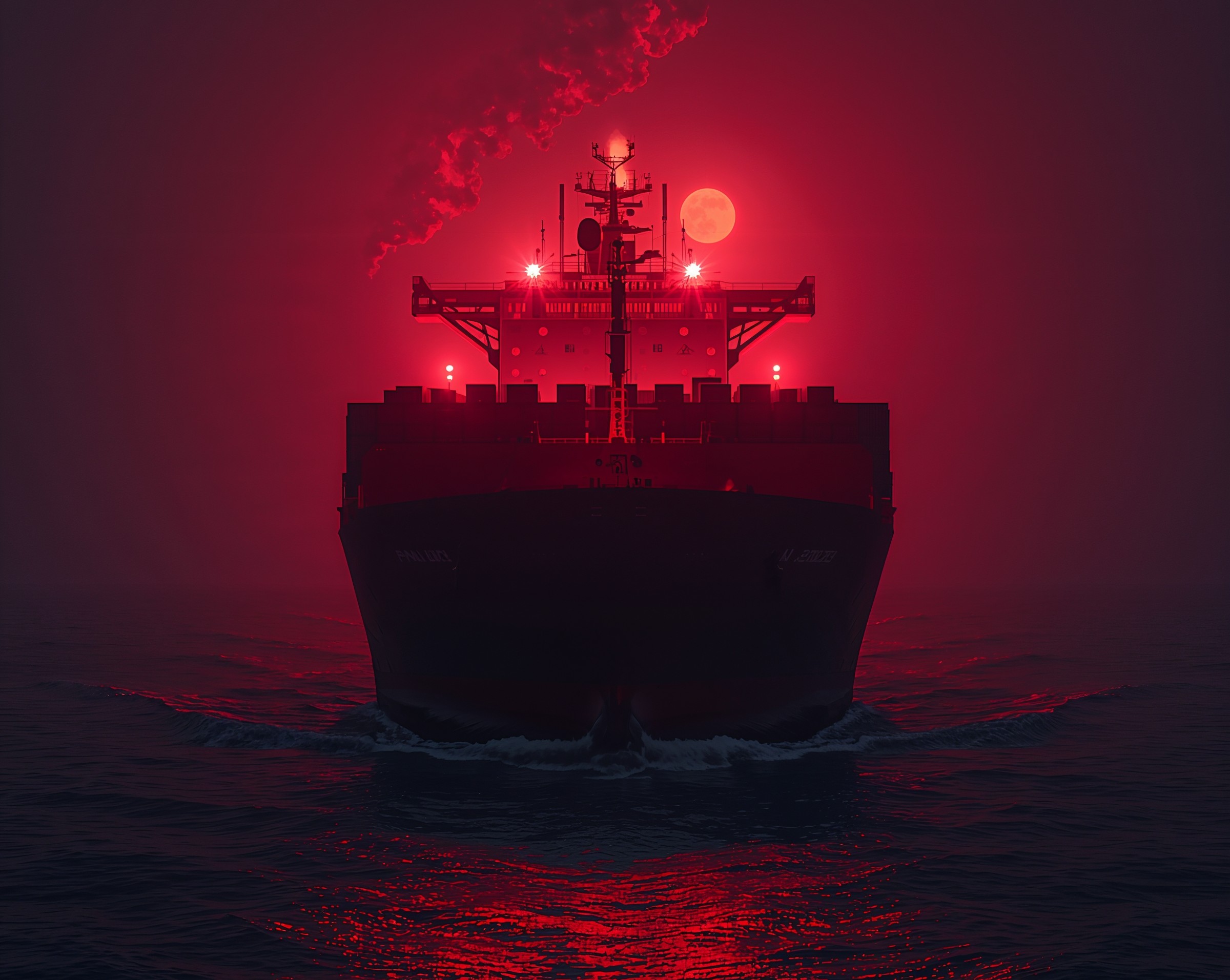 Conceptual graphic of IoT devices connected across a maritime logistics network with a Mirai botnet threat overlay