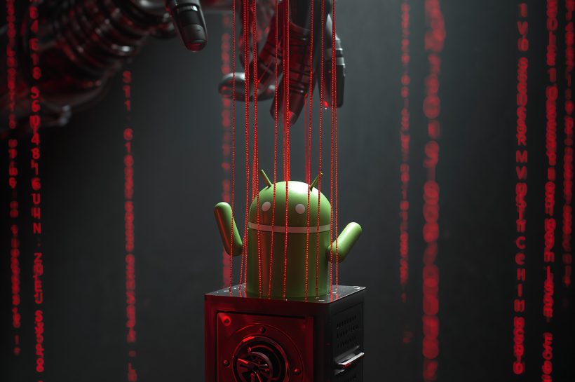 Illustration showing FvncBot Android banking trojan capturing screen activity and keystrokes to hijack financial apps