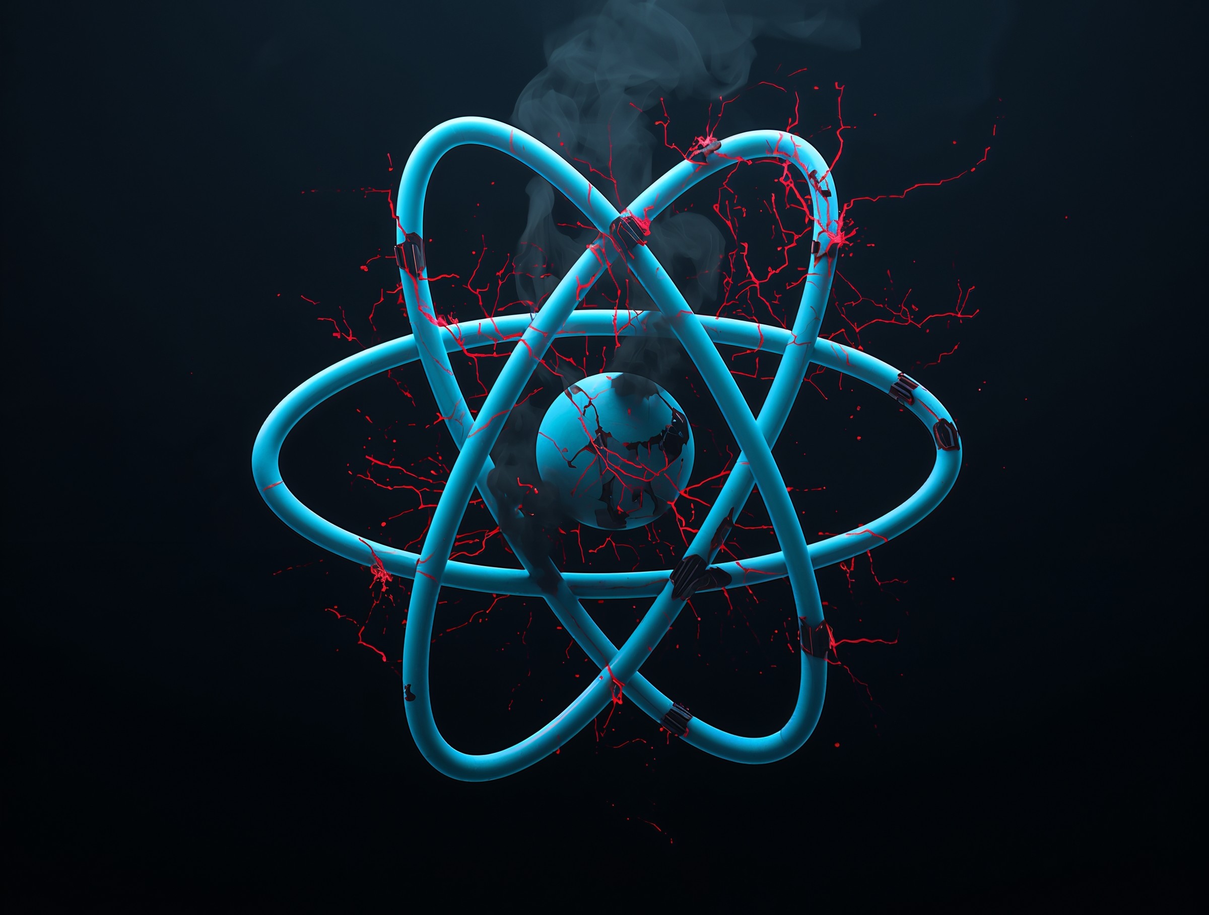 Abstract illustration depicting a compromised server pipeline behind React and Next.js logos, symbolizing the React2Shell remote code execution vulnerability